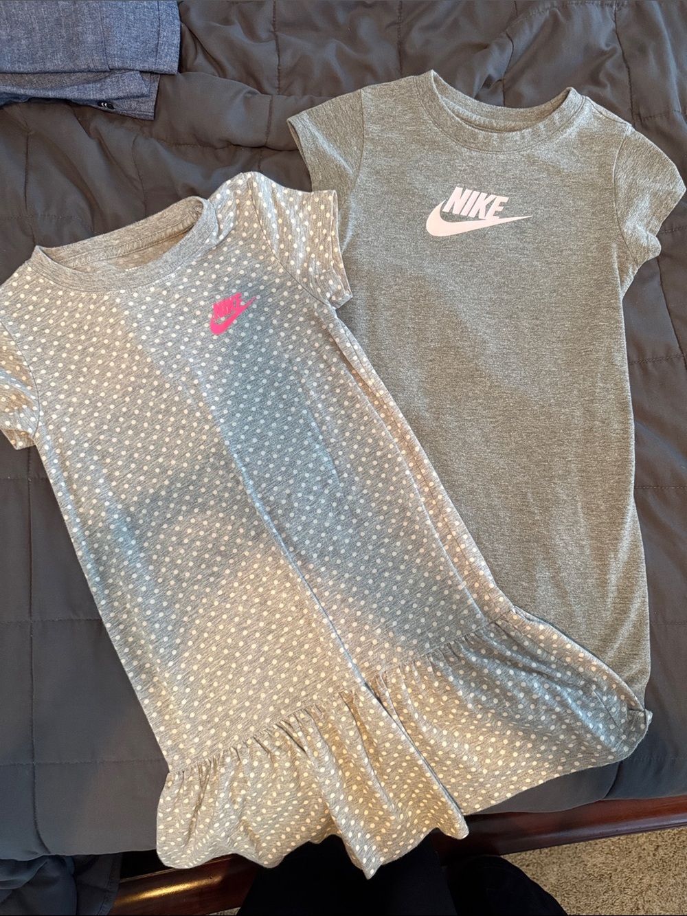 Nike Girls' Gray Short-Sleeve Tees with Pink Swoosh Accents